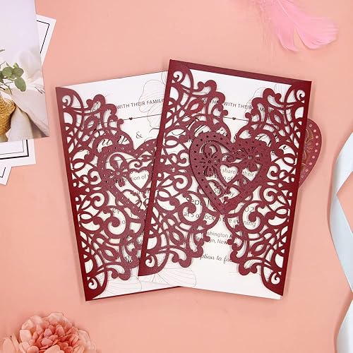 Vista 11 de FOMTOR Kit de invitaciones de boda cortadas con láser, 50 paquetes de invitaciones de boda cortadas con láser con papel imprimible en blanco
