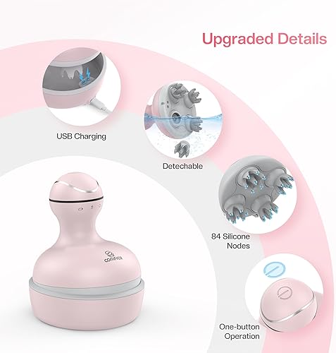 Vista 25 de COMFIER Masajeador eléctrico de cabeza de cuero cabelludo con 4 cabezales de masaje de silicona suave, masajeador portátil para el crecimiento