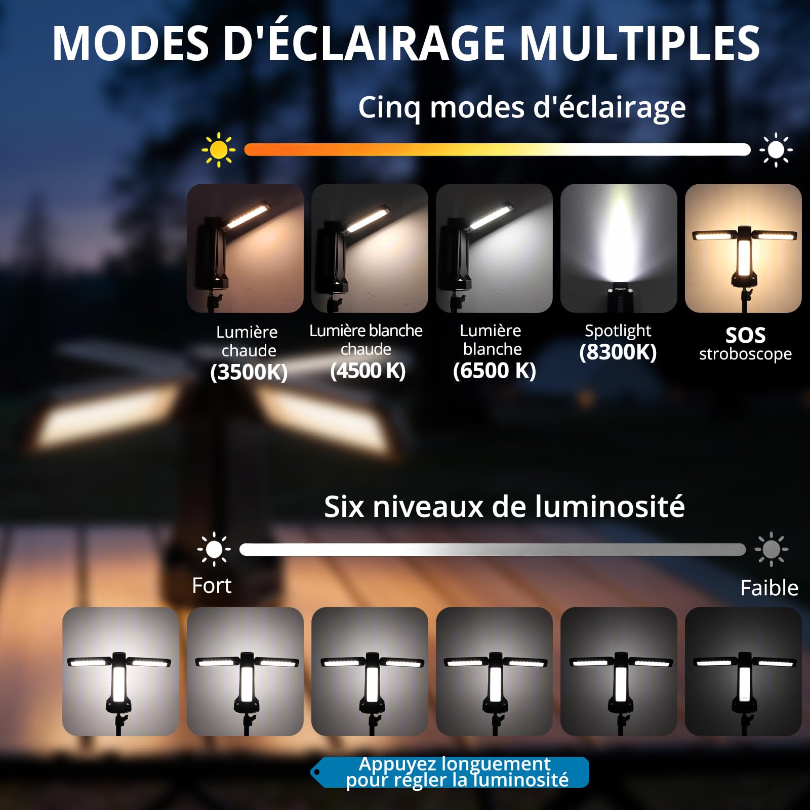 AUTOUTLET Lampe De Camping LED 16000 MAh, 4000 Lumens, Étanche IP66, Trépied Pliable 1,55 M, Lanterne De Camping Rechargeable Avec 5 Modes D'éclairage Pour Les Urgences, Le Garage, La Pêche
