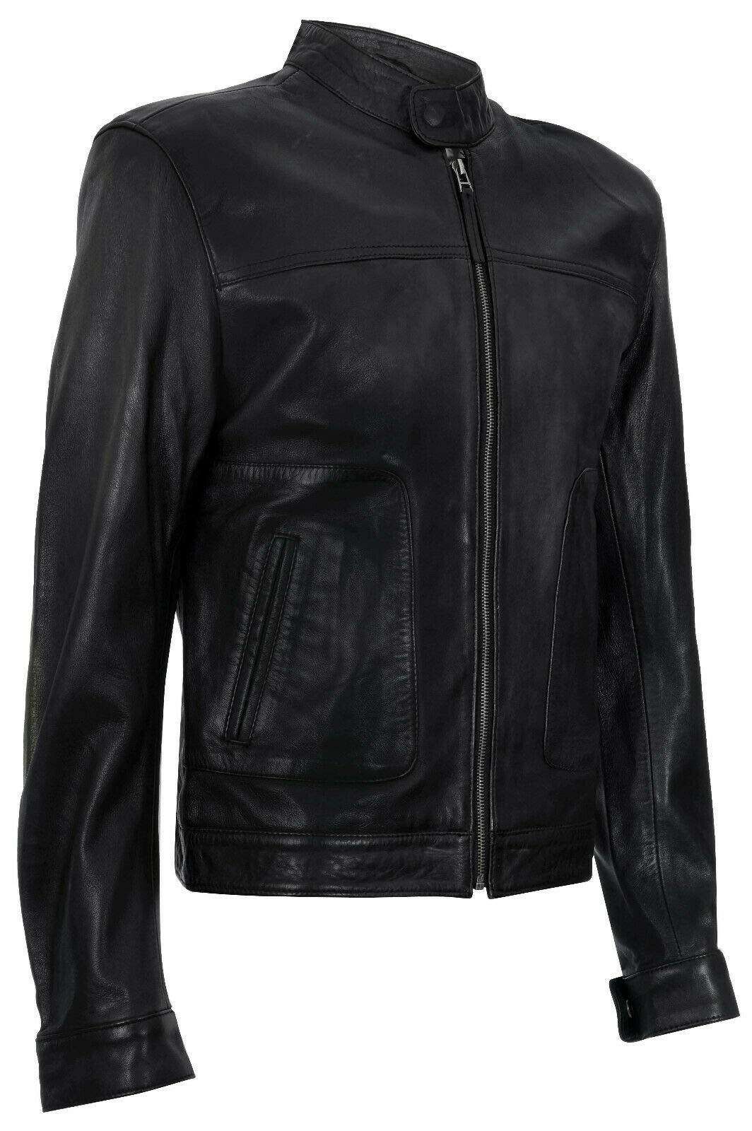Infinity Leather Giacca Harrington Classica con Collo Classico in Vera Pelle Morbida Nera da Uomo