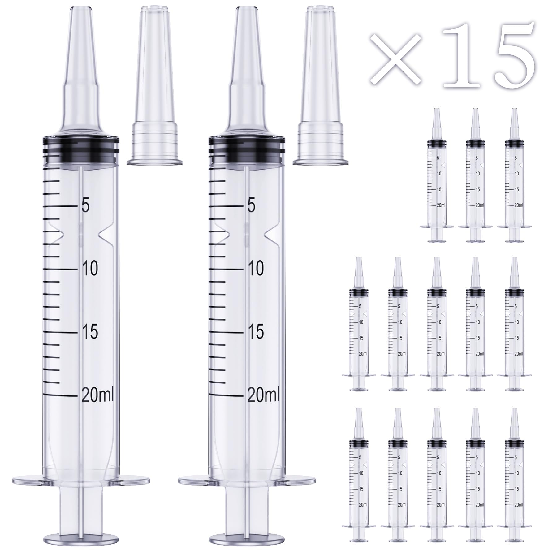 Paquete de 15 jeringas de 20 ml para líquido, líquido, jeringas de plástico, jeringas con tapa y punta de catéter, sellado individual (sin aguja)