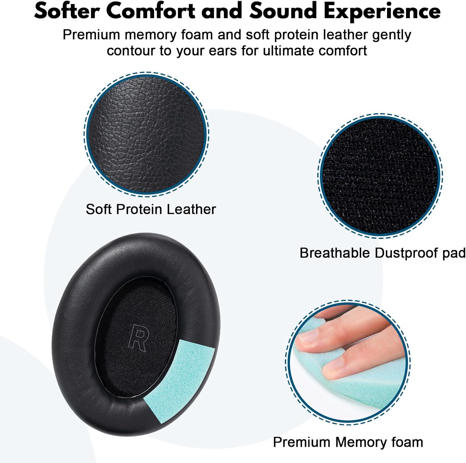 Replacement Earpads for Bose QuietComfort Ultra – Premium Memory Foam Cushions with Soft Protein Leather, Enhanced Noise Isolation, Easy Installation, for Bose QC Ultra Headphones (Black) - Image 3