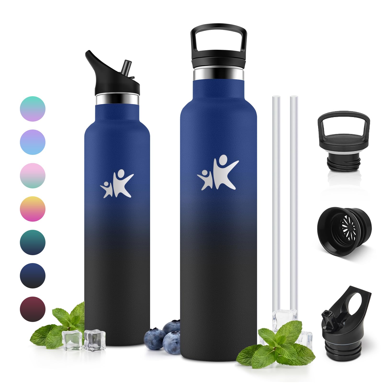 JAPORIA 1L Stainless Steel Water Bottle BPA Free Thermal Water Bottle with Straw Double Layer Insulation Leakproof Gym Outdoor Sports
