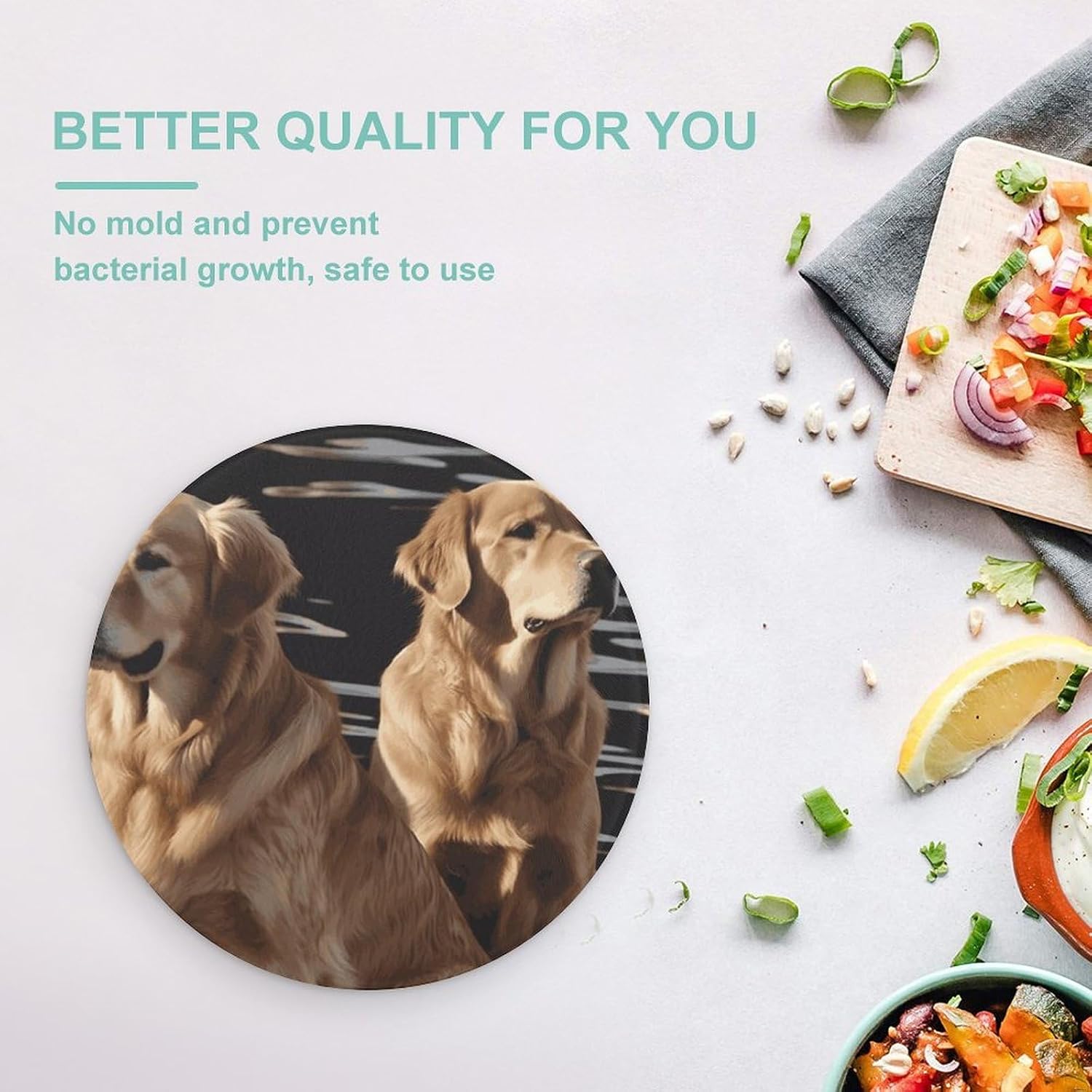 Golden Retrievers Cutting Board Portable Small Chopping Boards Tempered Glass Kitchen Counter Protector Non-Slip Round Charcuterie Boards Mat for Bar Cheese Board