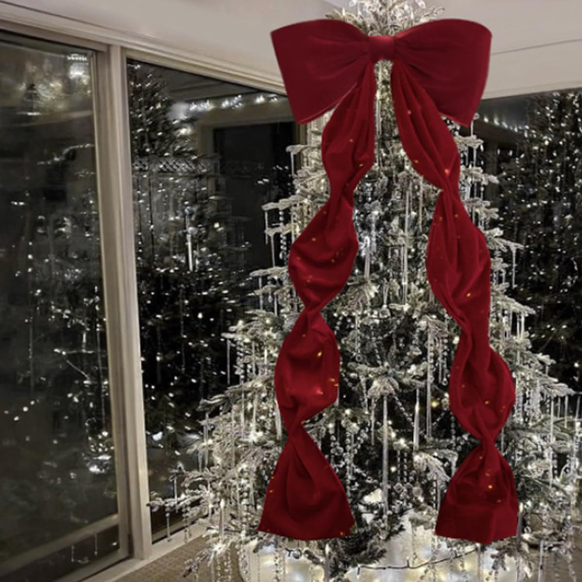 Lazo Gigante para árbol - 180 cm de Largo, de Tela, no se deforma. Ideal para Decorar árboles, Cortinas, Puertas y Fiestas, champán