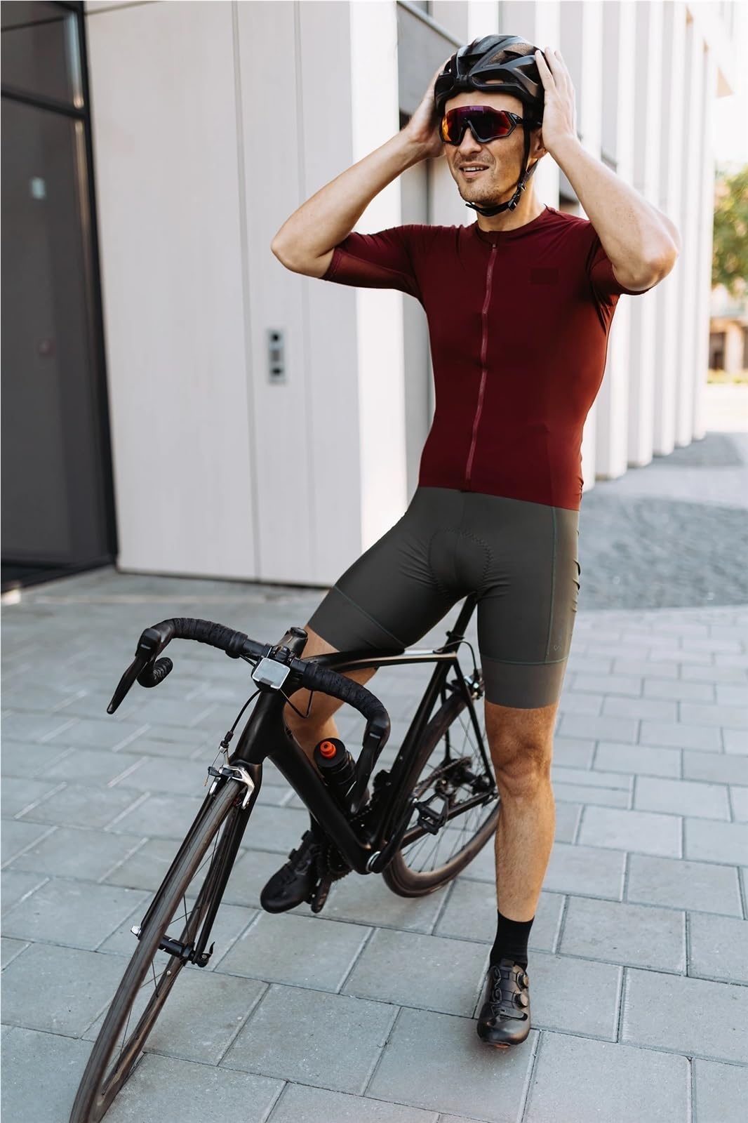 Culotte de Ciclismo con Tirantes for Hombre, con badana densificada y Suave. para Ciclismo(Dark Red,XXL)