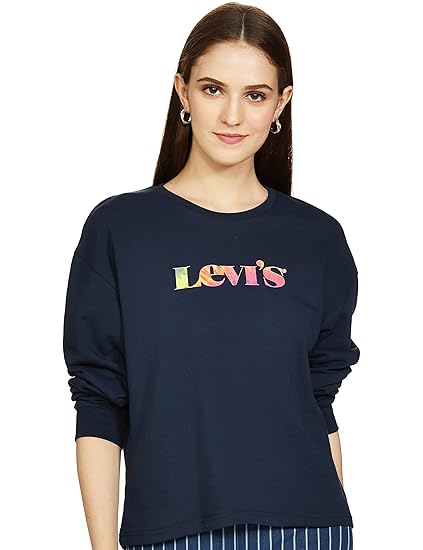 Women's Cotton Crew Neck Sweatshirt (86324-0064_Navy Blue_L)