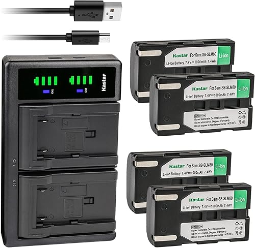 Miniatura 8 de Kastar Paquete de 2 baterías SB-LSM80 y cargador USB LTD2 de repuesto para Samsung SC-D263 SC-D351 SC-D352 SC-D353 SC-D354 SC-D355 SC-D357 SC-D362