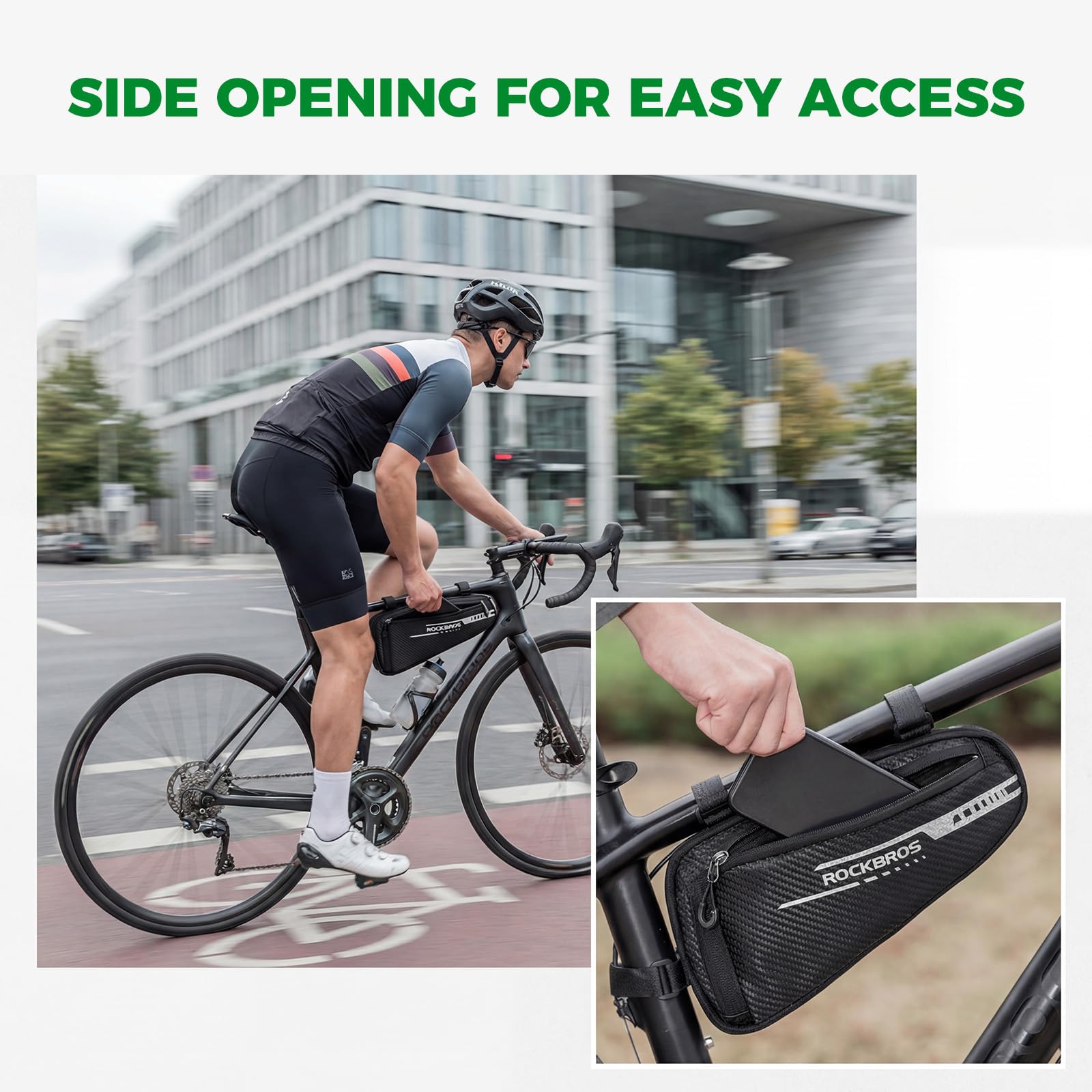ROCKBROS Borsa da Telaio Triangolo per Bici MTB Triangolare 1.2L con Strisce Riflettenti
