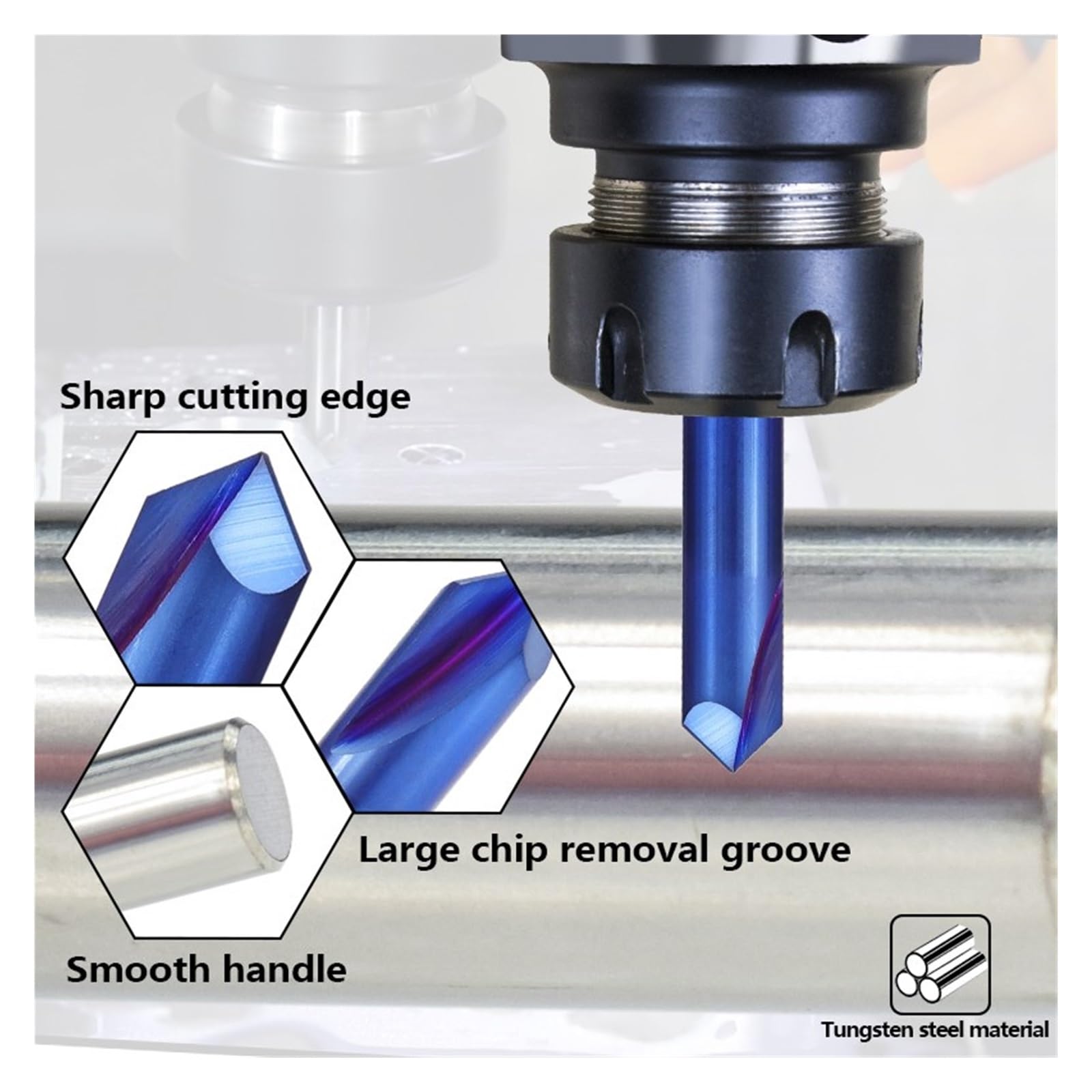 Fresa Smusso 60° Carburo Tungsteno - 3 Flauti, Gambo 6mm, Rivestito TiAlN - Foto 5