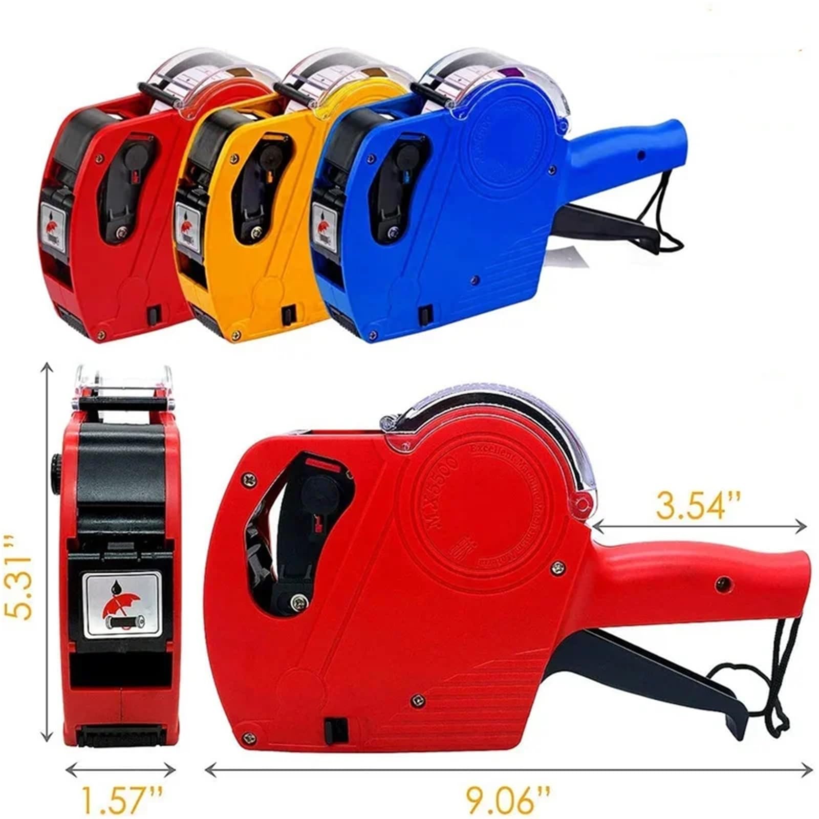Pistola per etichette digitale a 8 cifre + 1 etichette a righe + 1 inchiostro 5500 etichettatrice adesiva (rosso)