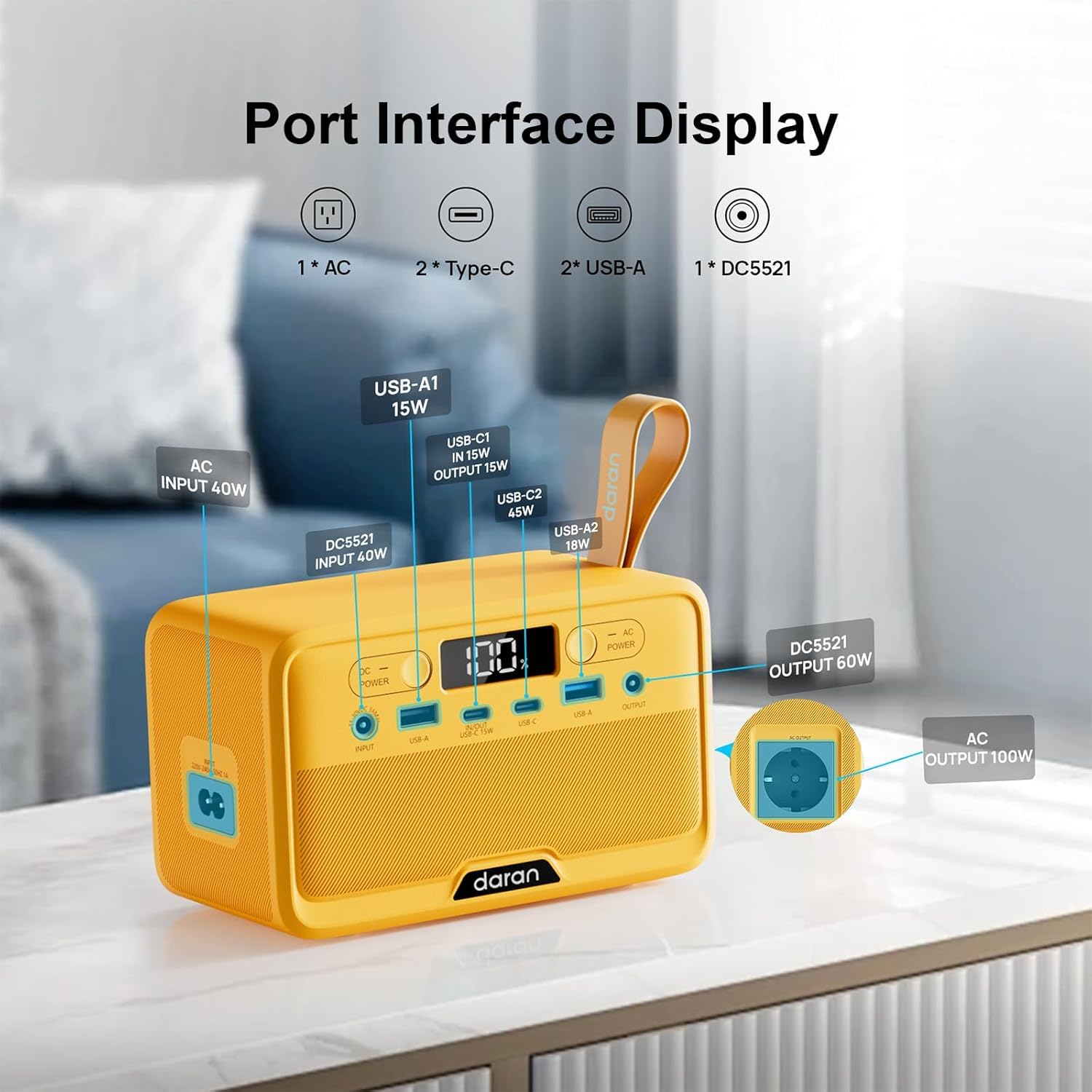 Station d'alimentation portable 89,6 Wh LiFePO4 Batterie 100 W (200 W de puissance), chargeur portable, petit générateur avec prises CA et charge rapide PD pour la maison/ordinateur portable/camping