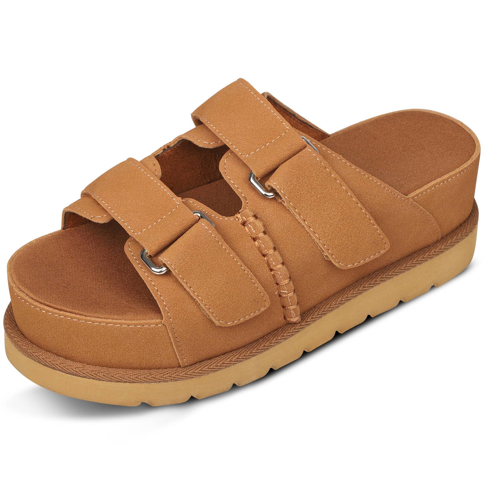 Summerat Women's Sandals Platform Slide Sandals Open Toe House Slipper Indoor Outdoor Non-Slip Sandals for Women, 5.5, Brown