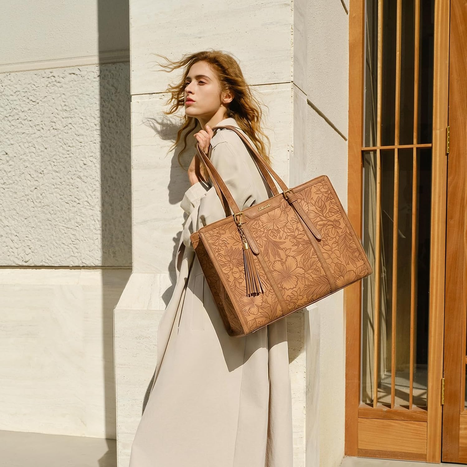 LOVEVOOK Laptop Bag for Women Vintage Leather Work Tote 15.6 inch Large Capacity Computer bag with Clutch Purse for Office, Travel, Casual - Image 2