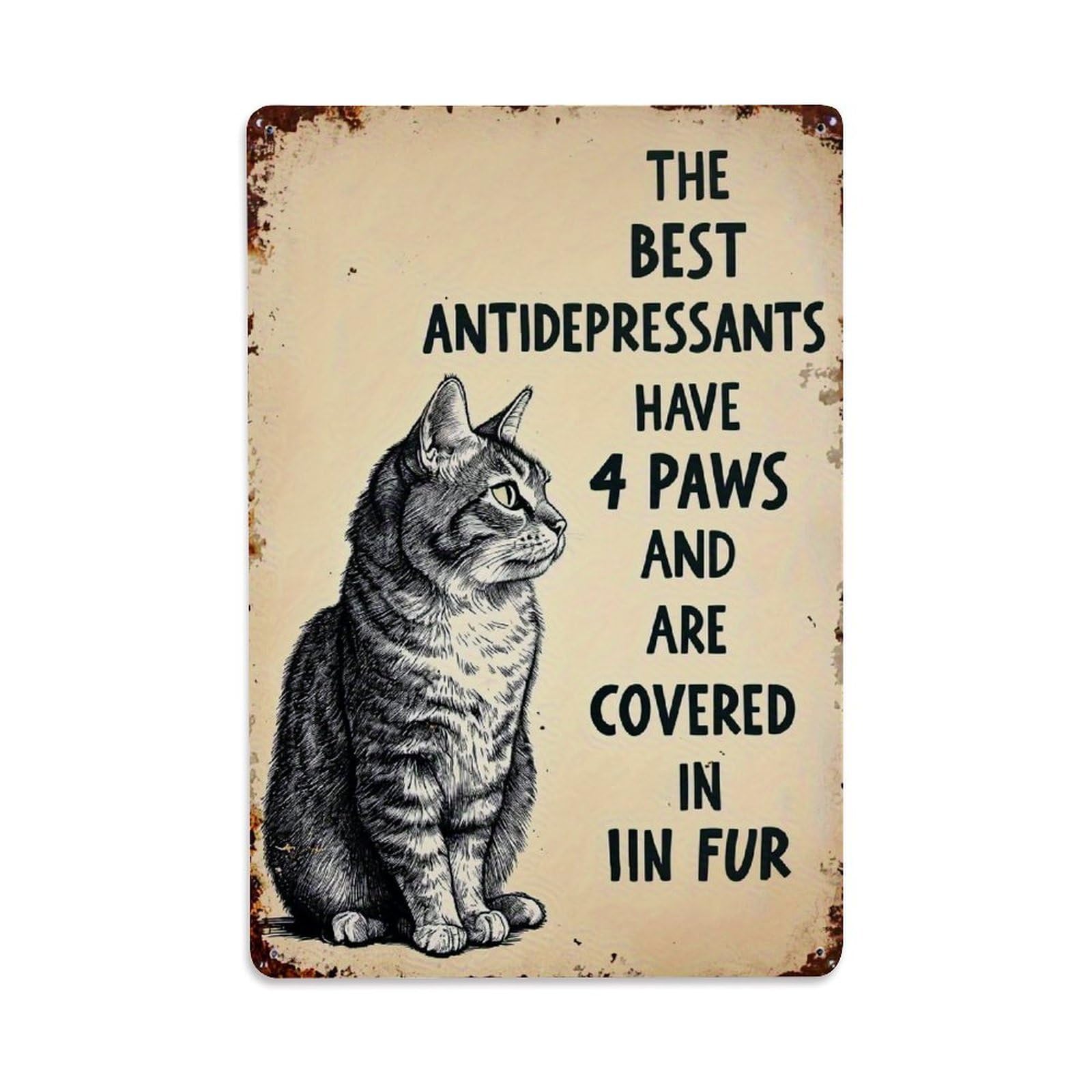 Cat With Fur And Paws Tin Sign Metal Poster Vintage Metal Signs for Home Man Cave Bar Cafe Kitchen laundry room Wall Decorations Gift 8x12Inch