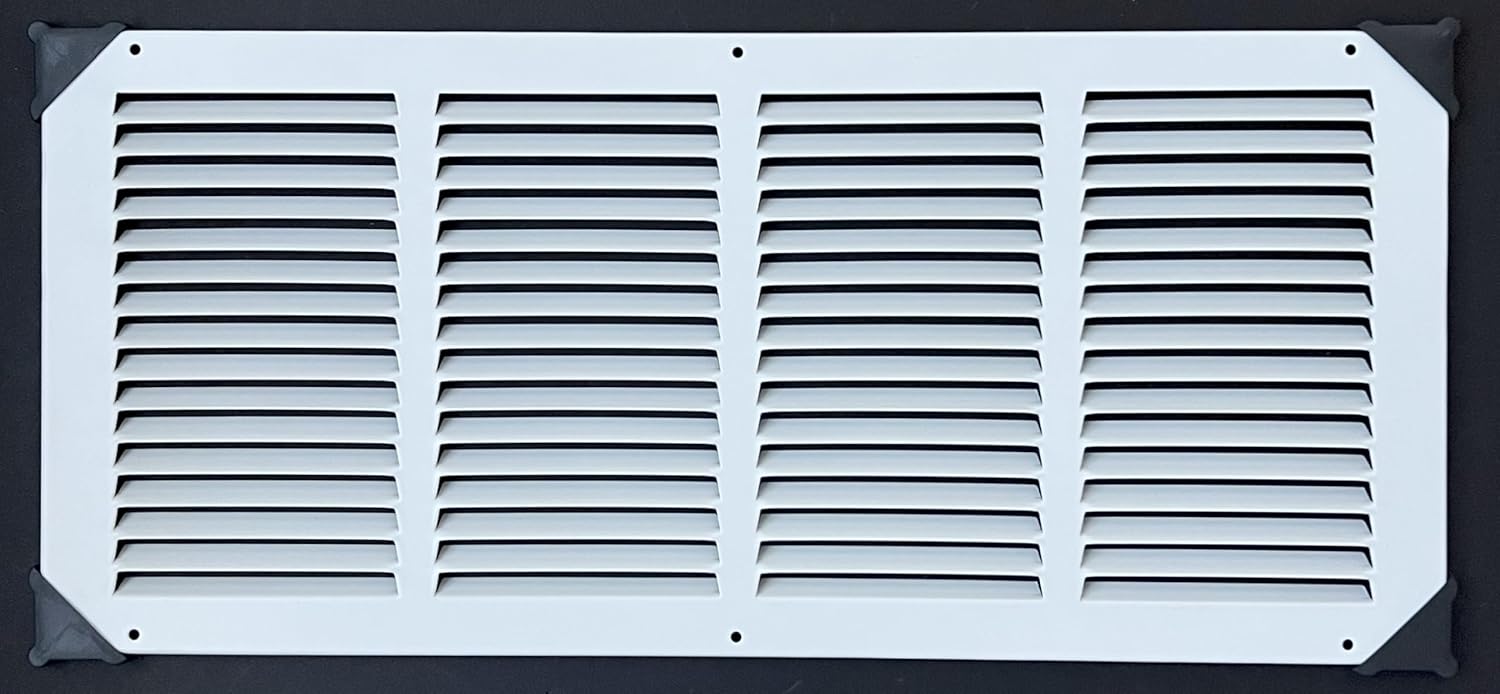 Fits 20x8 Duct Opening Stamped Steel Return Air Grille Vent Cover Grille for Sidewall and Ceiling in White Surface Dimensions: 21.75"W X 9.75"H (20" W x 8" H Duct Opening)