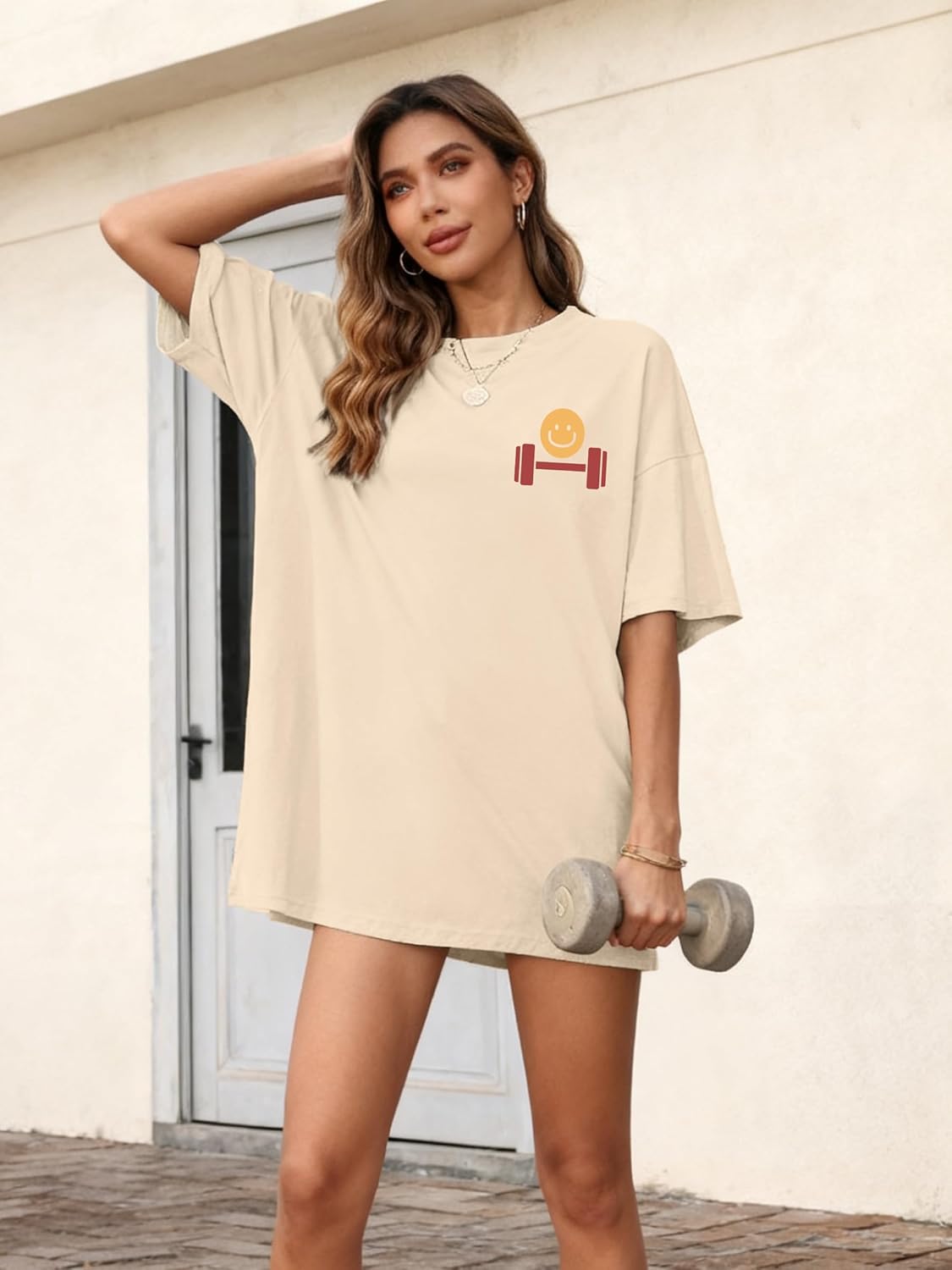 Funny Workout Shirts Women Oversized Be Happy Lift Heavy Shirt Gym Weightlifting Graphic Tshirt Casual Gym Tops - Image 2