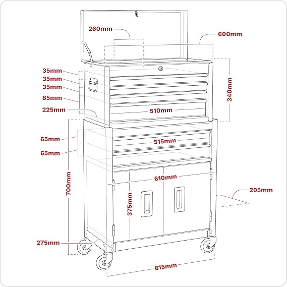 Sealey TOPC HEST & Rollcab Combination 6 Drawer with Ugelauszüge – Red/Grey