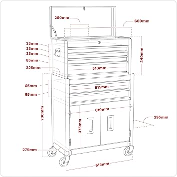Sealey TOPC HEST & Rollcab Combination 6 Drawer with Ugelauszüge – Red/Grey