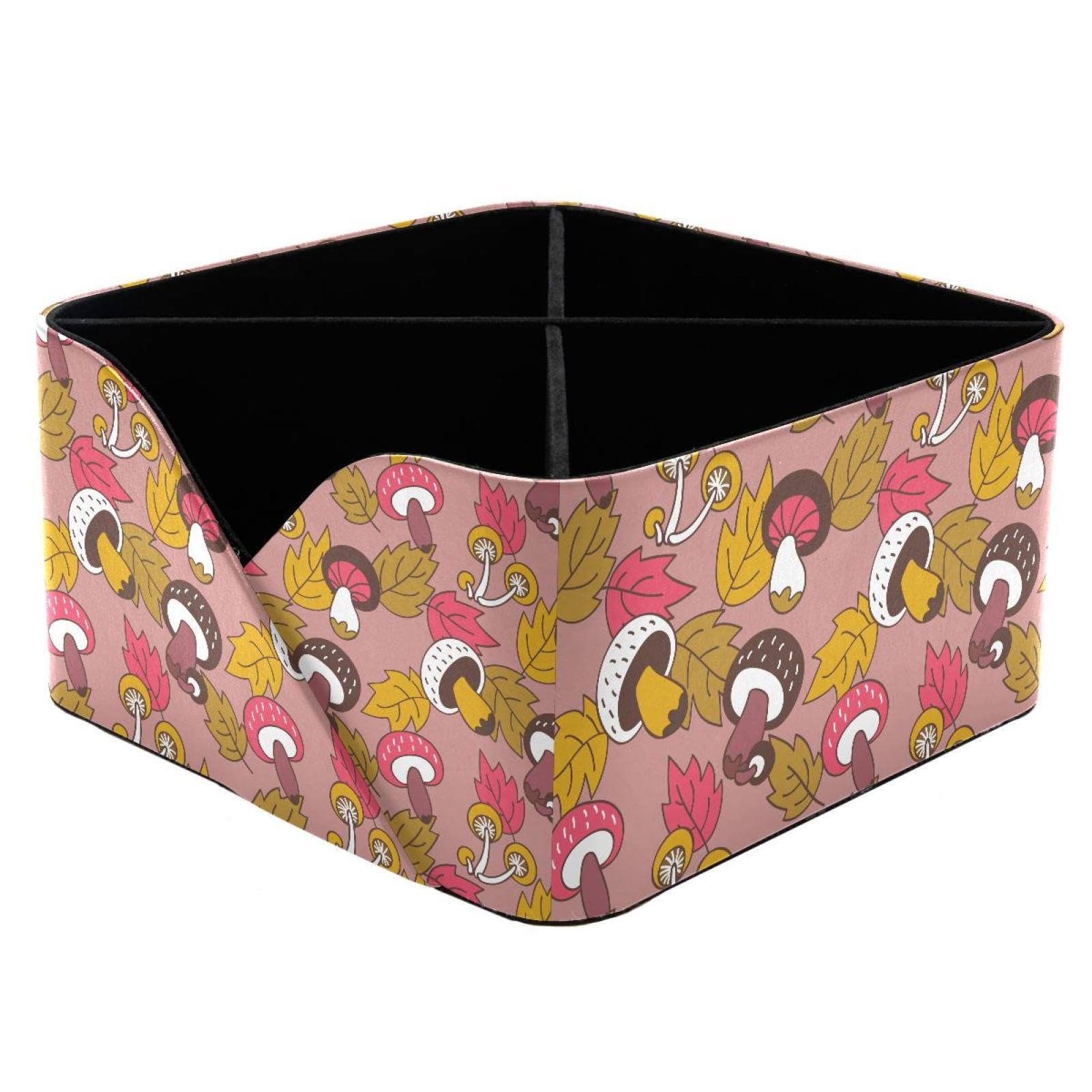 KengjuTesu Autumn Maple Leaves Mushroom Pattern Desktop Organizer Pen Holder, Rectangular Pencil Cup for Office, Study and Makeup Stations