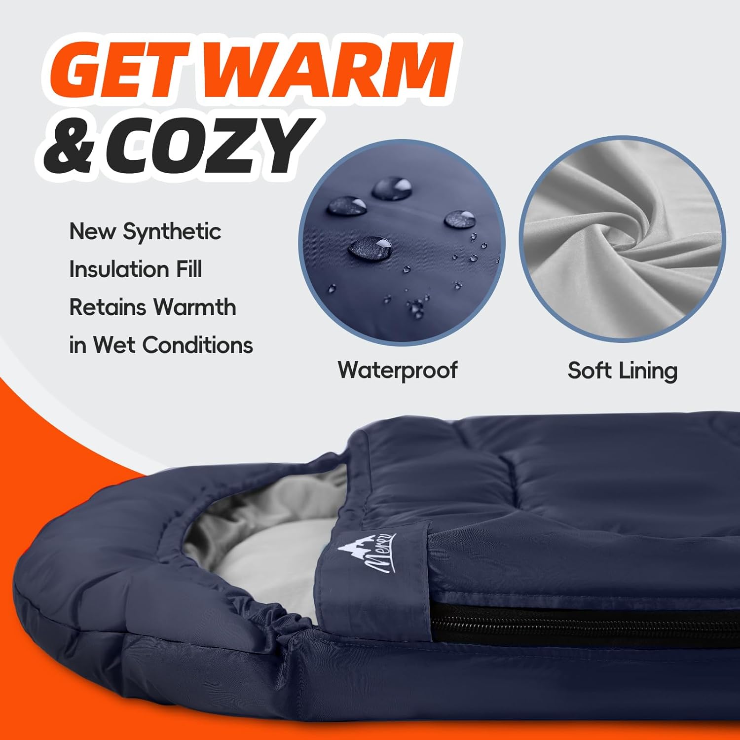 MEREZA Sleeping Bags for Adults Cold Weather Mens Warm Sleeping Bag for Big and Tall Girls Boys with Compression Sack for 3-4 Season Camping Backpacking Hiking