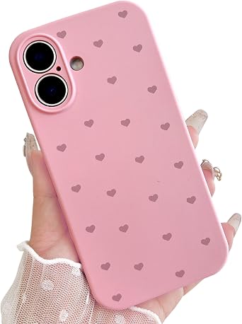 Qokey Hearts Case for iPhone 166.1-Inch - Shockproof Full-Body Protective Soft Phone Cover, Comfortable Touch Liquid Silicone, Anti-Scratch, Fingerprint-Resistant, Non-Fading Shell, Rose Pink