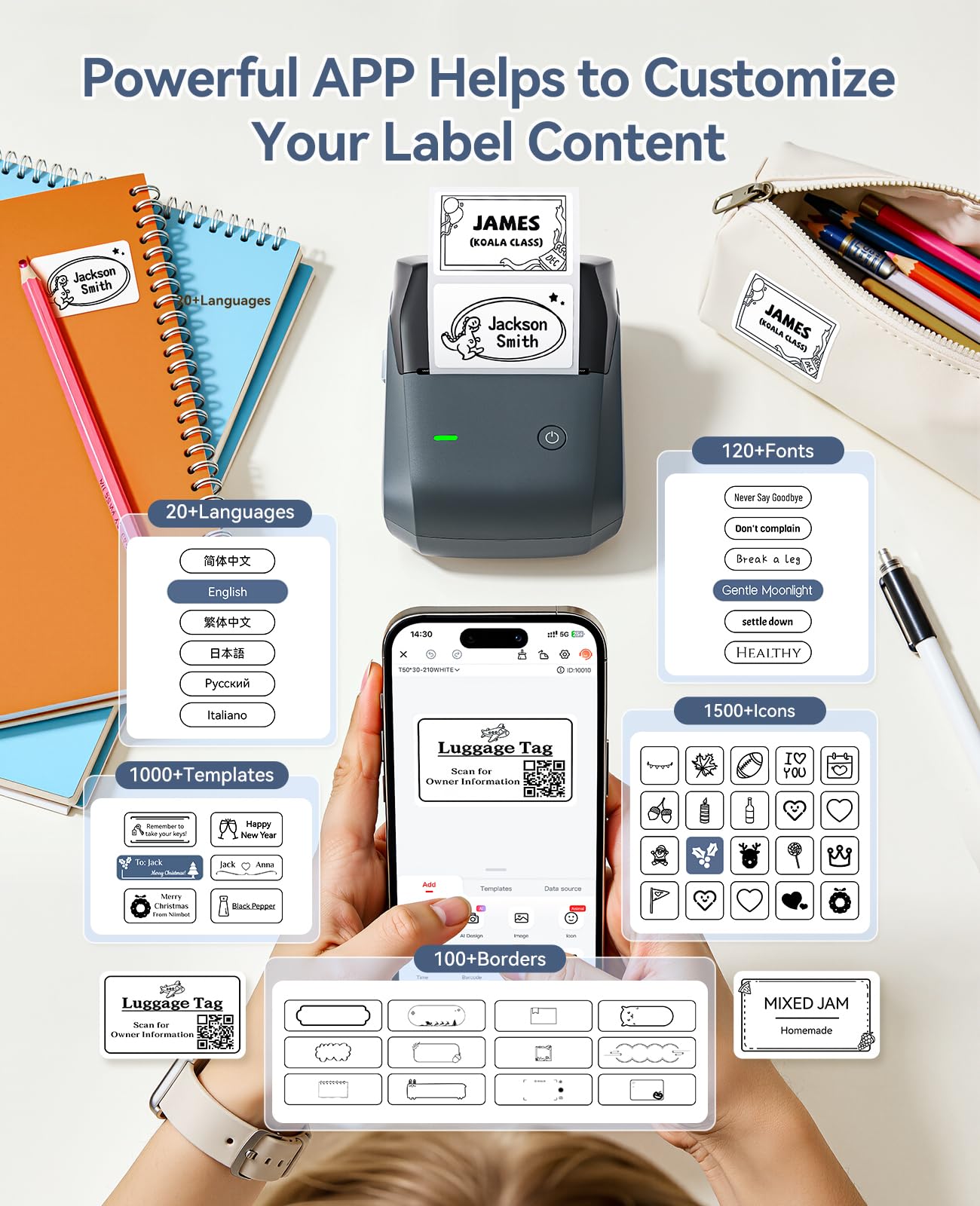 NIIMBOT B1 Pro Etikettendrucker mit 1 Etikett, 300 DPI Thermo-Etikettendrucker | Bluetooth-Etikettiermaschine für Zuhause, Büro, kleine Unternehmen, für Bastelarbeiten, Scrapbooking, Fotos, Meomo, Blau
