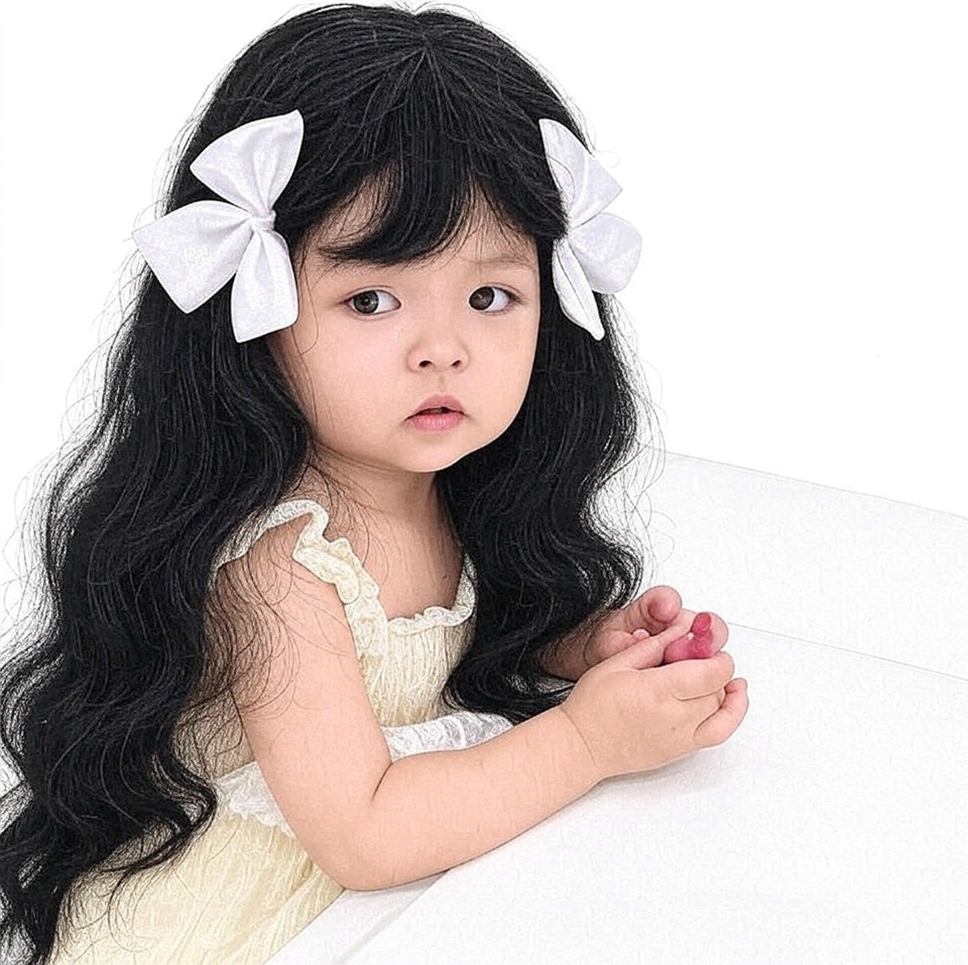 Kids Wigs Soft Synthetic Fiber 22 Inch Long Fluffy Black Wig for Kids Girls with Front Fringe Style – Adjustable 18 Inch Cap with Hooks for Small Head Comfortable & Lightweight Wig for Parties and Dress-Up-image-19
