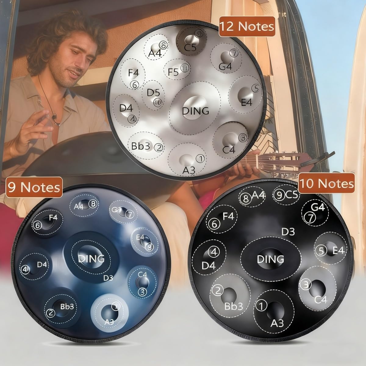 9/10/12 Note Strumento Handpan, 56cm Steel Pan Drum Instrument, Strumenti Musicali In Re Minore 440 Hz Con Borsa Morbida, 2 Mazze, Supporto(Viola,9)
