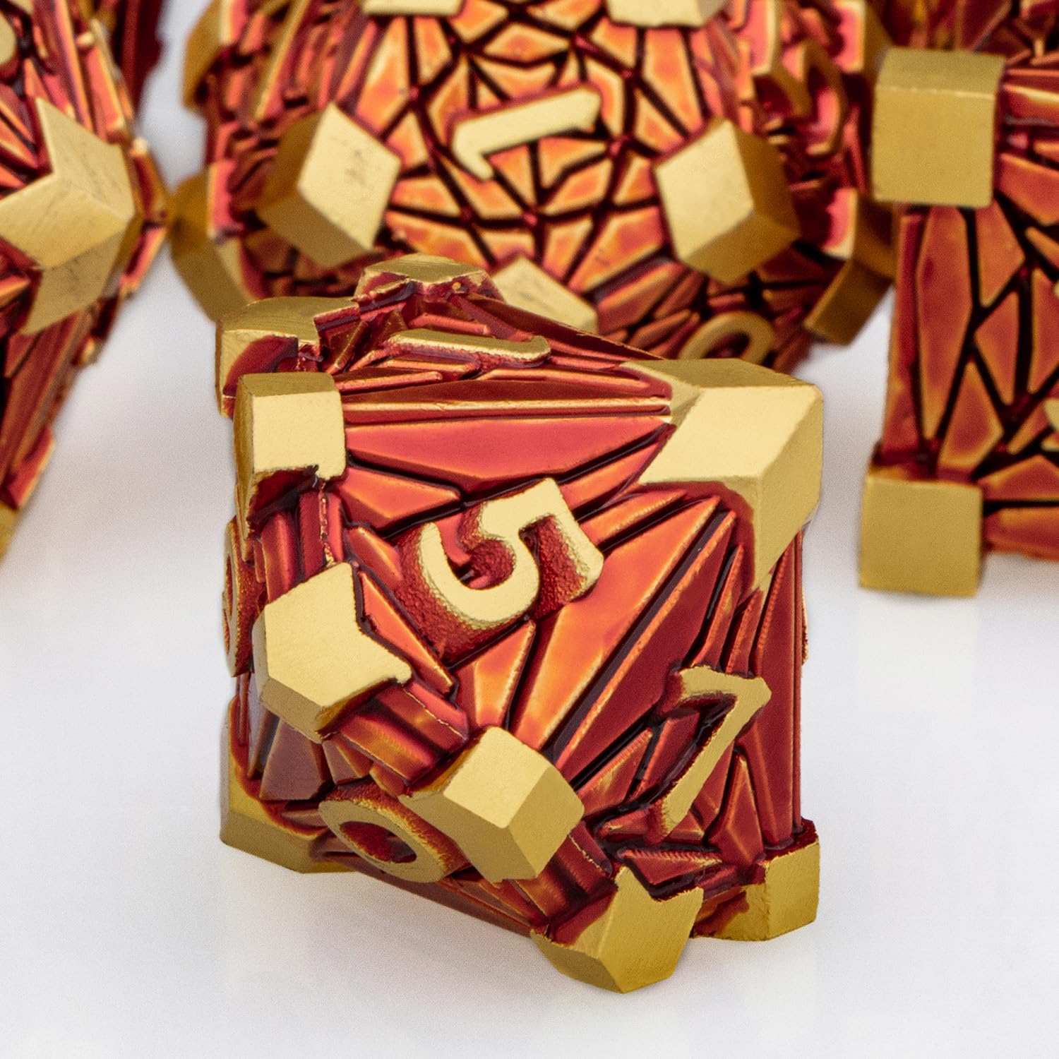 Set di dadi in metallo per DND, colore rosso dorato, per giochi di ruolo, giochi di ruolo, poliedrici, con scatola D20, D12, D10, D8, D6, D4