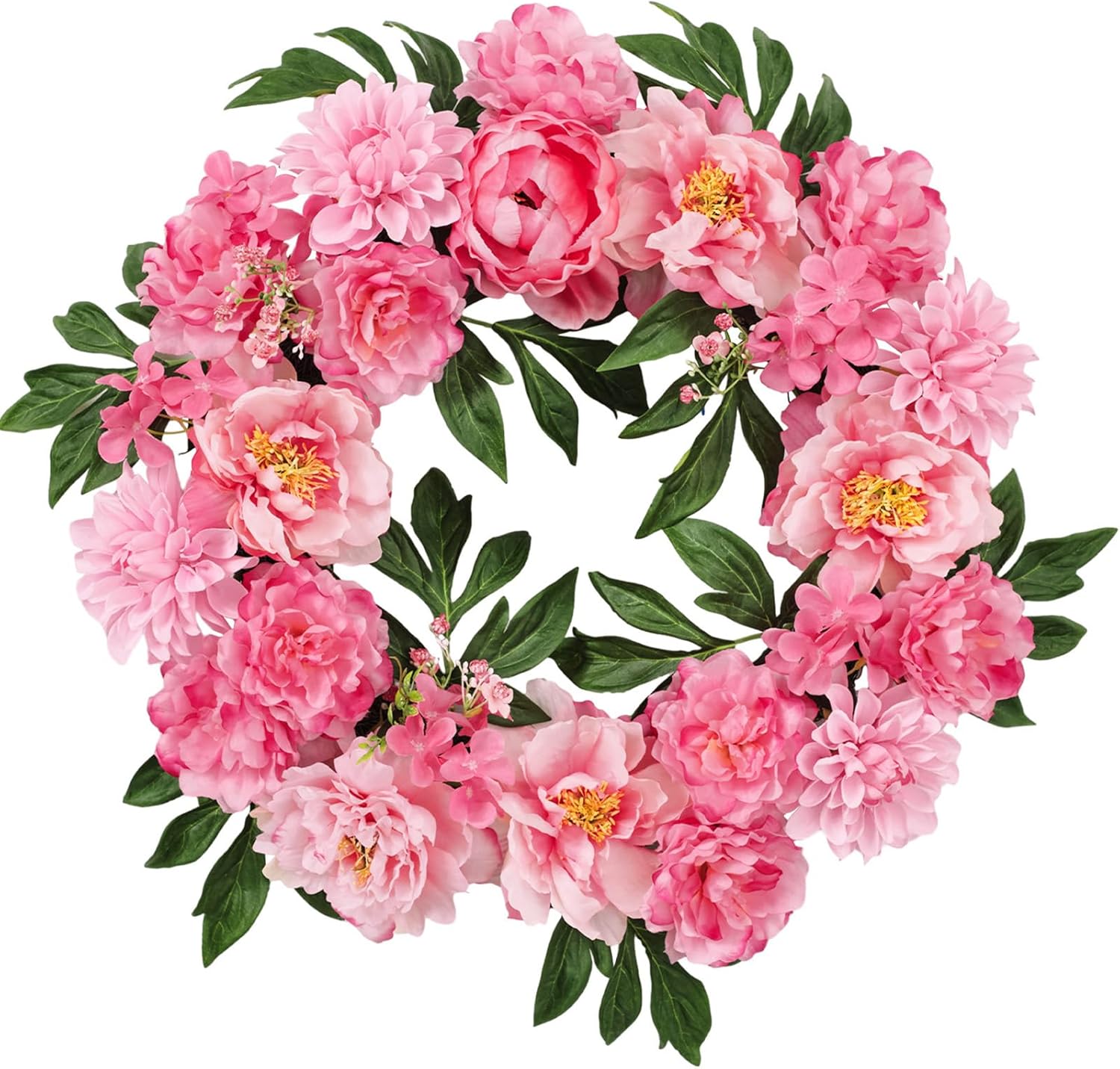 WELL KNOWN 22" Silk Pink Peony Spring Wreath for Front Door, Artificial Flower Wreath for Spring, Wall Window Hanging Decor for Home Porch Shops Wedding Housewarming Party Holiday Decor & Gift