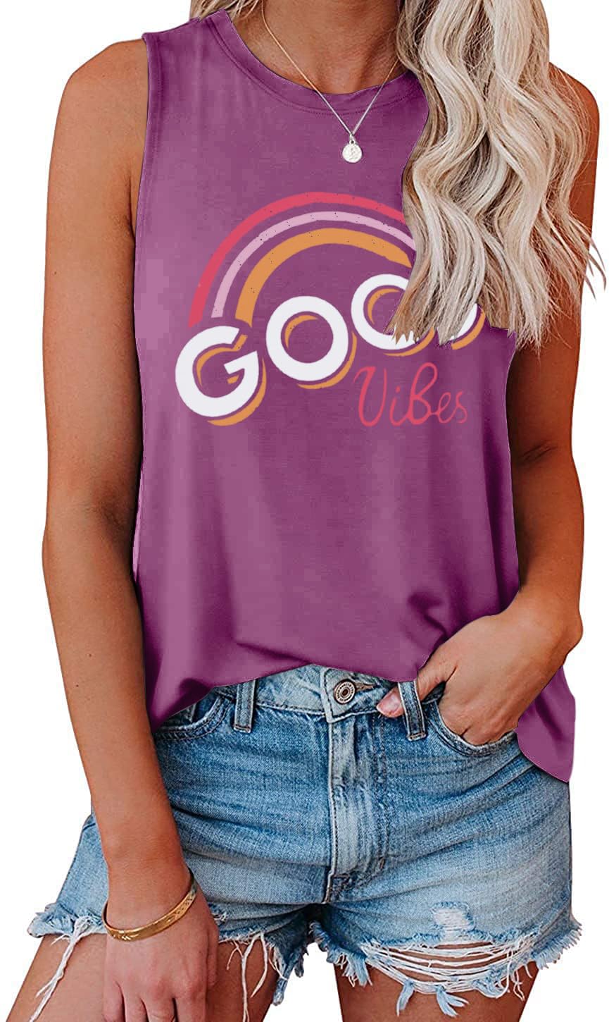 Cuptacc Tank Top Damen Sommer Tops Rundhals Drucken Ärmellose Tshirt Damen Locker