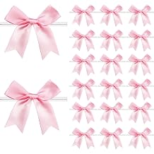 120 Pcs Twist Tie Bows Satin Ribbon Bow 3.3 Inch Gift Wrap Ribbons Craft Bows for Gift Wrapping, Party Decorations Gifts Bag DIY Treat Bags Light Pink