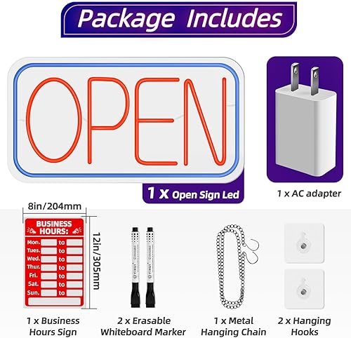 Miniatura 8 de GELBEKUH Letrero LED de neón abierto para negocios, 16.7 x 9.2 pulgadas, ultra brillante, con interruptor de encendidoapagado, luces de neón de