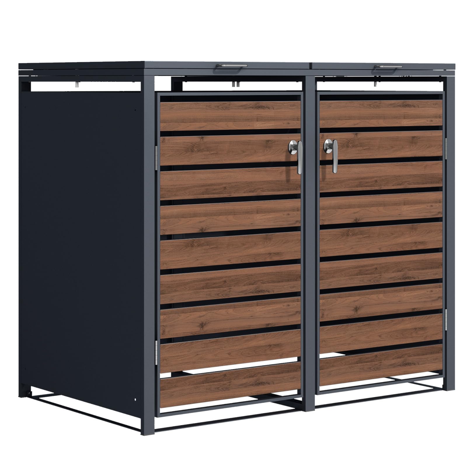 SCHARTEC® Mülltonnenbox 2er anthrazit mit dunklem Holz-Design erweiterbar 240l Mülltonnenverkleidung Mülltonnen Sichtschutz Unterstand für 2 Tonnen
