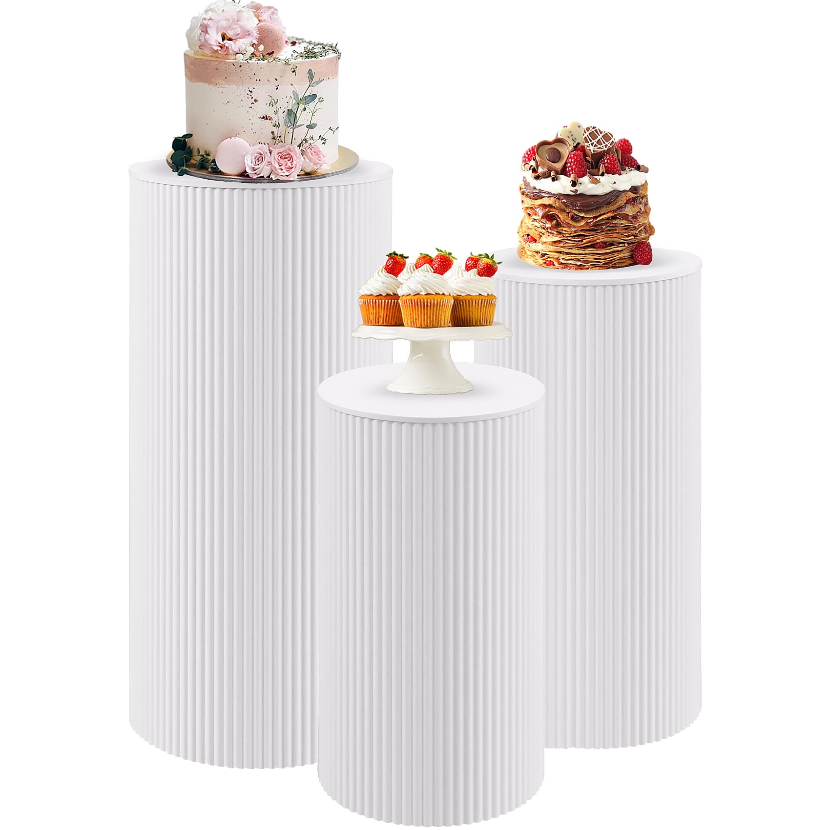 Supports cylindriques plissés métal blanc L, l'excellence pour cérémonie et mariage