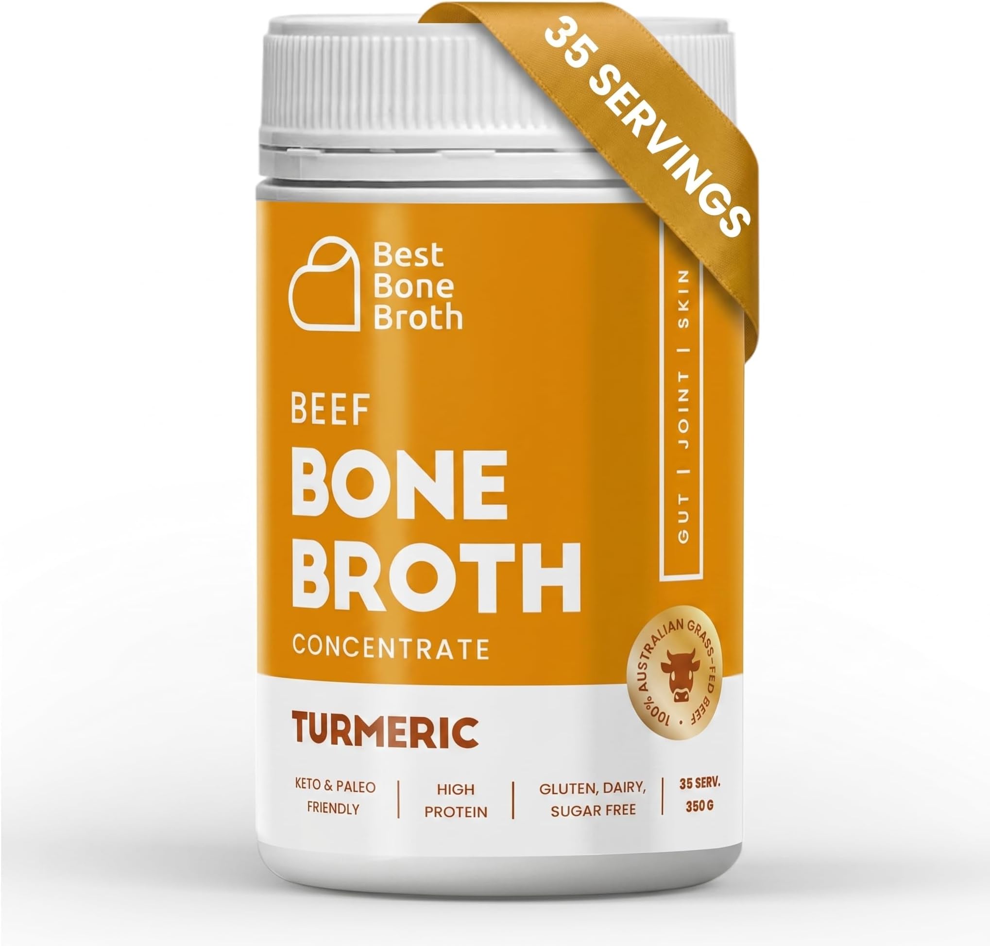 Beef Bone Broth Concentrate with Turmeric | Help Improve Joints, Skin, & Gut | Liquid Collagen Amino Acids | Keto, High Protein, Gluten Free | Made from Grass-Fed Beef - 35 Servings / 8.7 liters