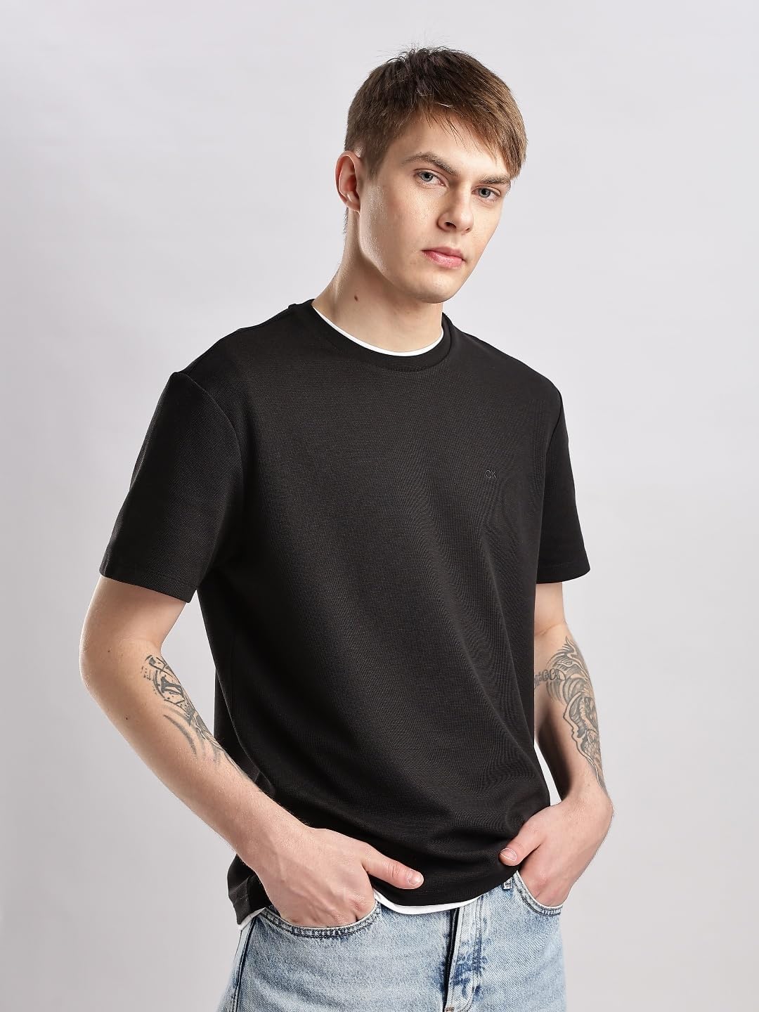 Calvin Klein Mens Micro Waffle Short Sleeve T-Shirt - Image 2