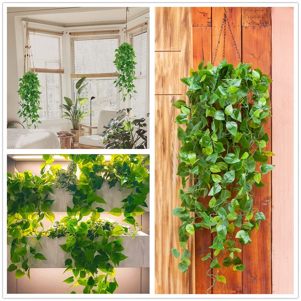 2 Pièces Artificielle Lierre Grimpant Plante, Plante Artificielle à Suspendre, Faux Feuille Verte Vigne Tombante Plantes Murales pour la Maison Jardin Chambre Fête Mariage Décorations Plantes