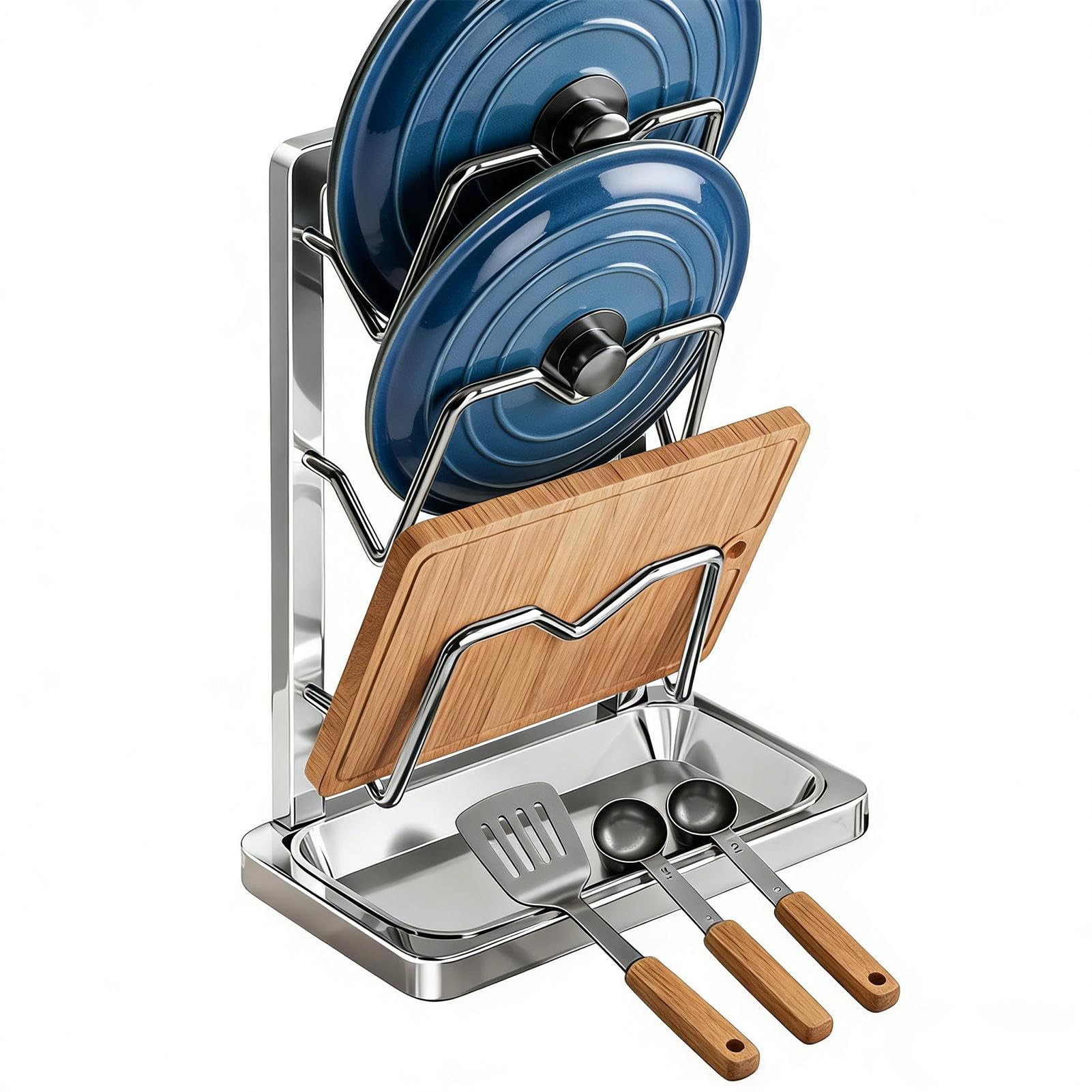 Organizador De De Ollas Soporte Vertical para Cucharas y Espátulas | Soporte Para De Sartenes Con Bandeja Goteadora Extraíble para Cocina Despensa Restaurante y
