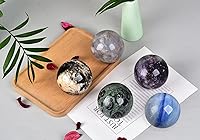 Vista 6 de AMOYSTONE Bola de aventurina azul Natural Cuarzo Cuarzo Cristal Esfera Piedra Bola con Base de Madera