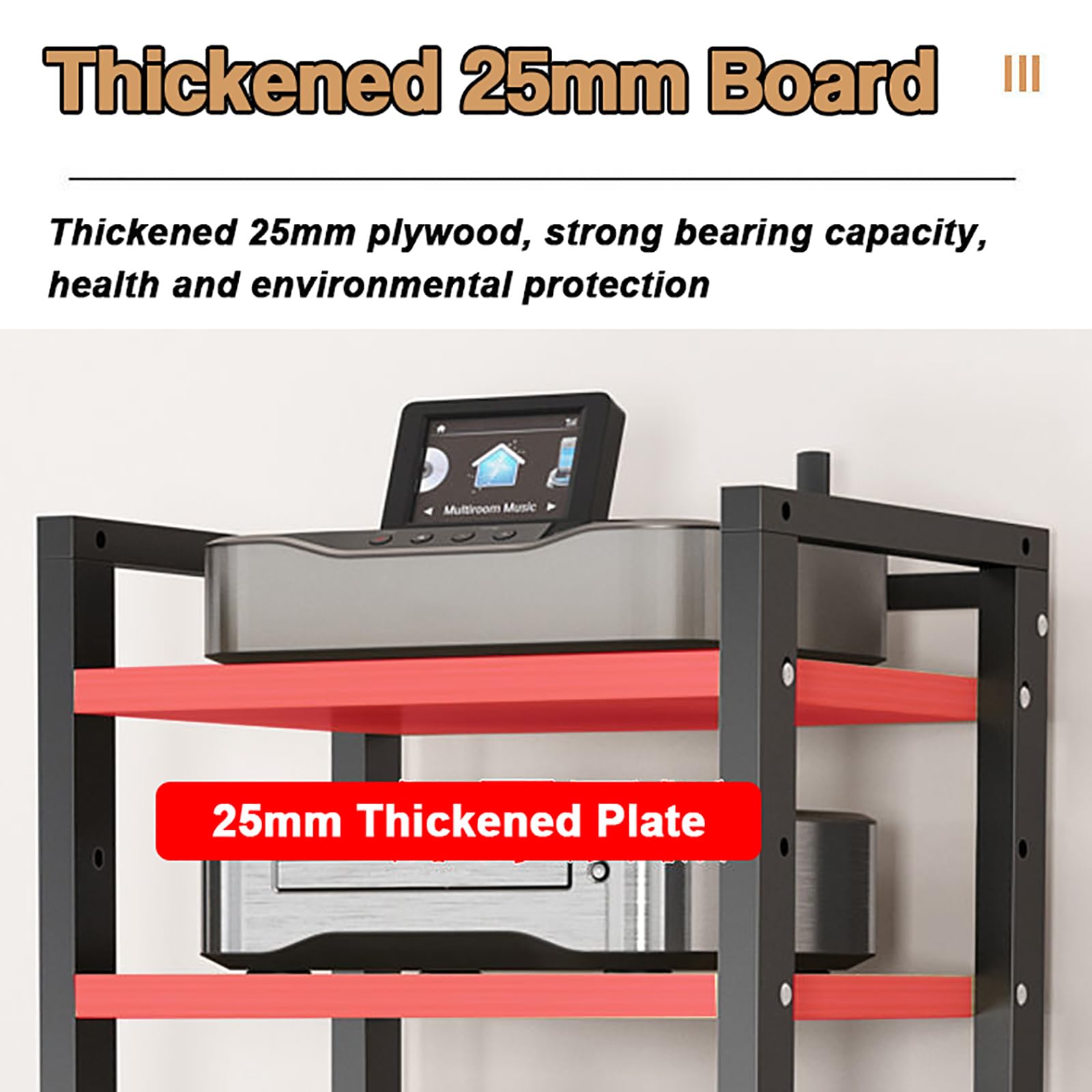 Support AV réglable de 5/6/7/8 niveaux – Lecteur de disque mobile et rack DVD/CD, étagère de console naturelle pour la maison, le bureau et le théâtre, peut contenir du matériel audio, 60 cm de large