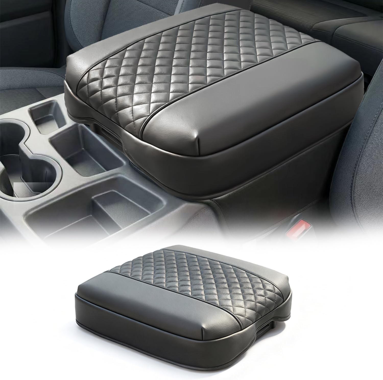 1.2in Thickness Center Console Armrest Cover Compatible with Chevy Silverado & GMC Sierra 2019-2026, Tahoe & Suburban & Yukon 2021-2026, Bucket Seat, Leather Arm Rest Lid Cushion, Anti-Scratch, Black