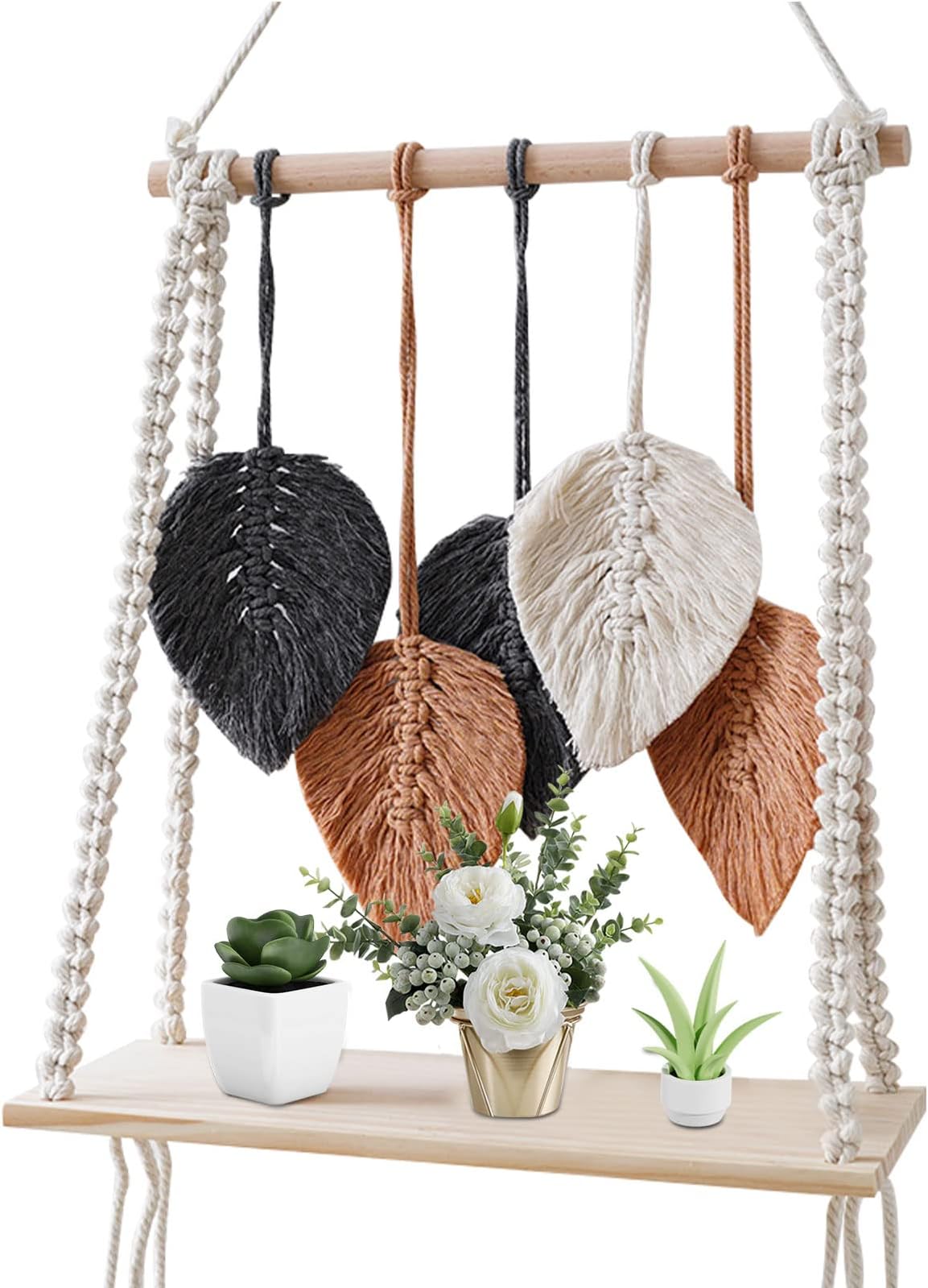 Urbun Macrame Wall Hanging ShelfBoho Wall Plant Hanger