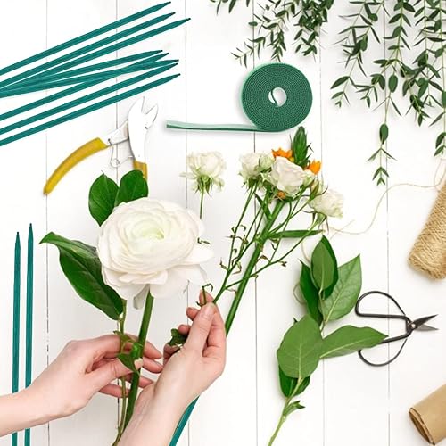Miniatura 7 de 30 estacas de jardín de bambú verde de 16 pulgadas, palos de soporte de plantas de madera con lazos de jardín y correa de nailon para plantas