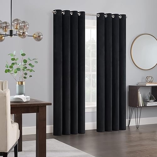 Eclipse Aurelia - Cortinas de terciopelo para oscurecer la habitación con ojales y reducción de ruido (2 paneles), 52 x 54 pulgadas, color negro