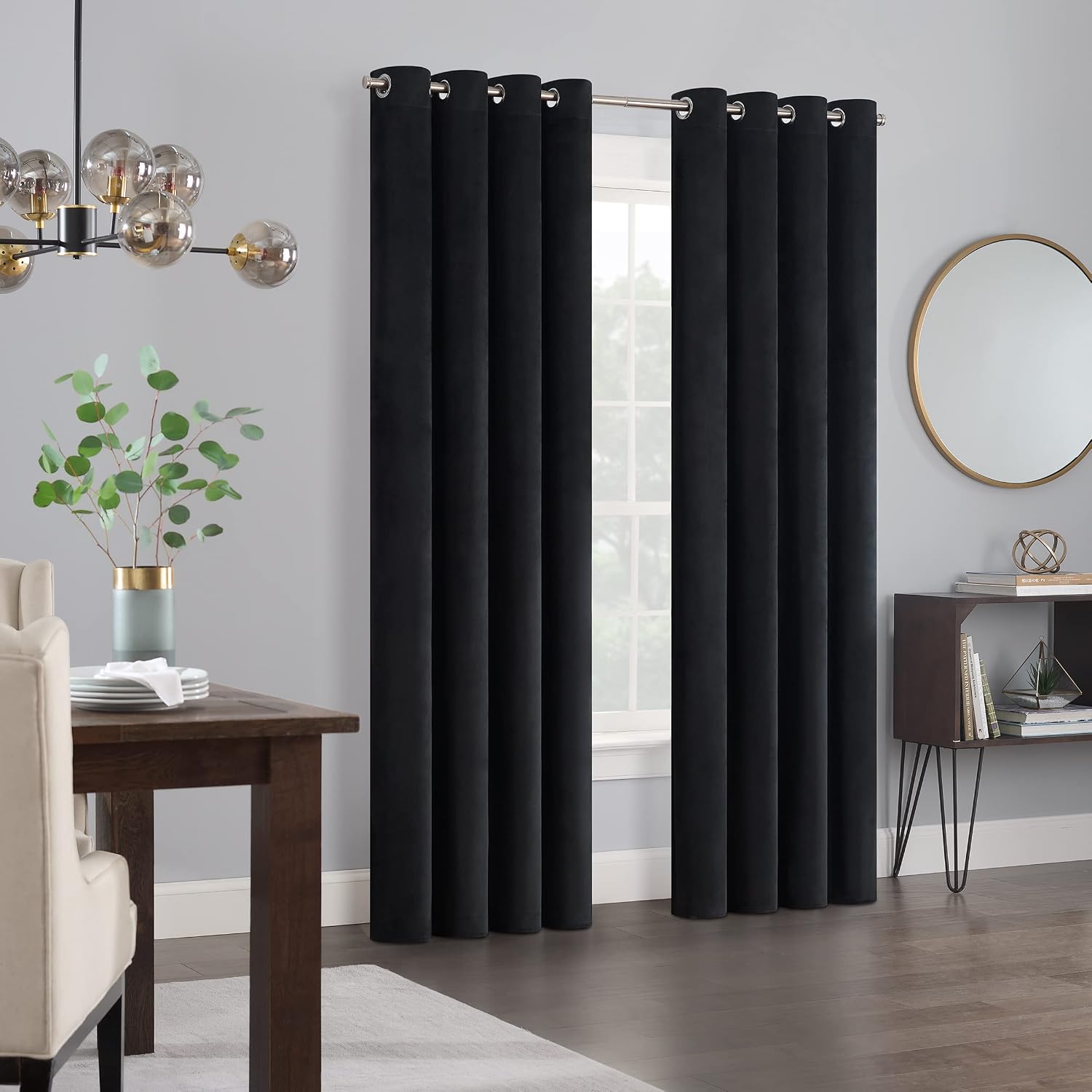Eclipse Aurelia - Tende per finestre in velluto, oscuranti, con occhielli, riduzione del rumore, 2 pannelli, 132 x 241 cm, colore: nero