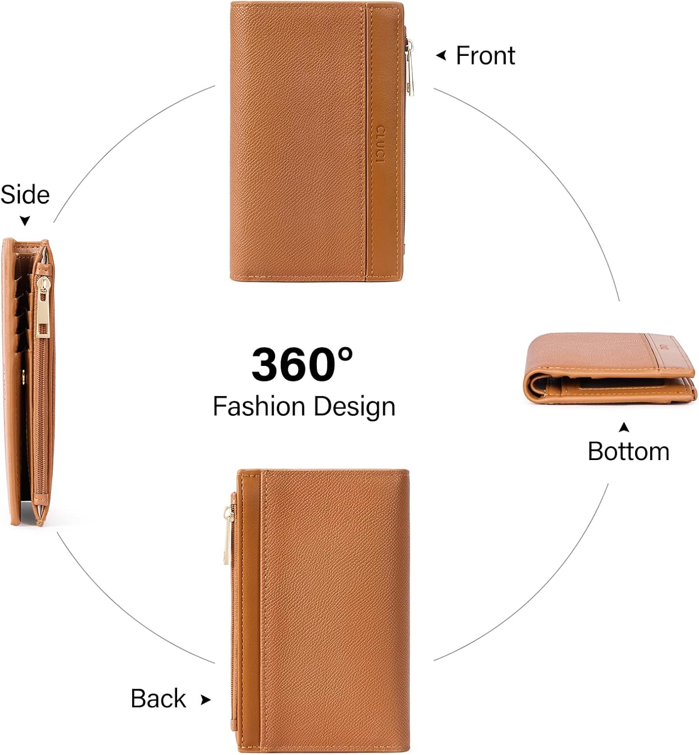 CLUCI Small Wallet for Women PU Leather RFID Wallet Blocking Designer Bifold Ladies Wallet Card Holder Brown - Image 7