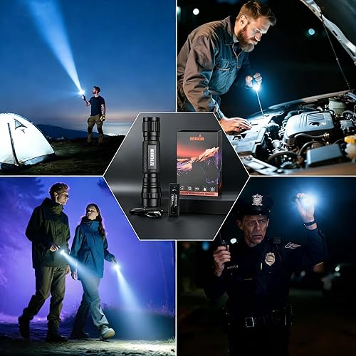 Miniatura 7 de NE1 linterna táctica de policía alta lúmenes 1200LM linterna LED súper brillante, linterna de bolsillo portátil de un solo modo para acampar,