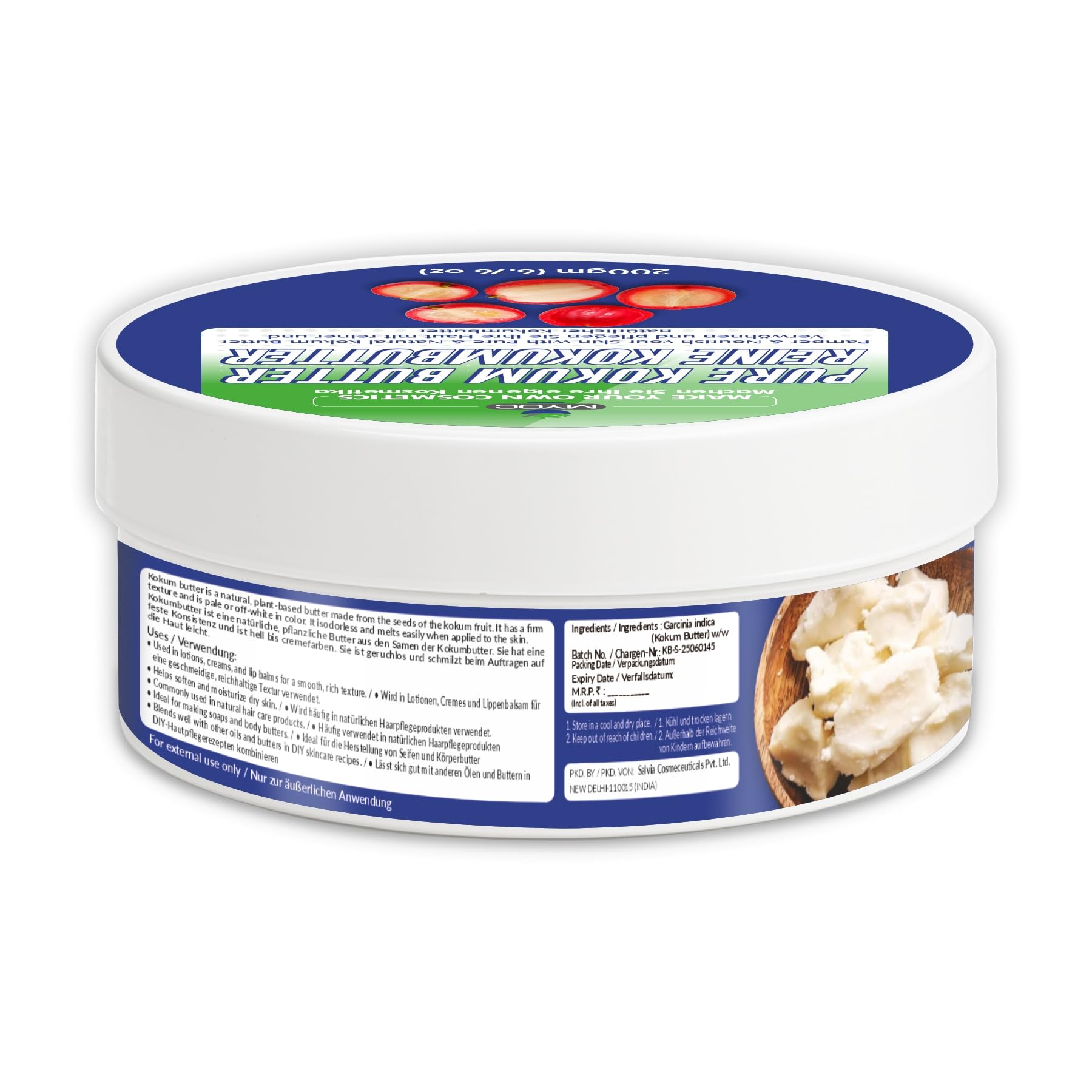 Burro di cocco – qualità cosmetica | Burro vegetale duro per balsami, barre, creme e formulazioni per la cura della pelle fai da te, stabile, non grasso, senza additivi – 200 g